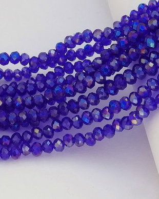 Cristale din sticla, rondelle, opace, 4x3.5 mm, AB, albastre