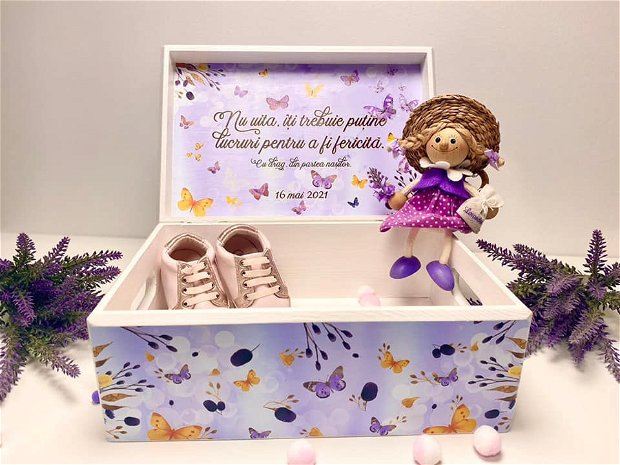 Cutie Amintiri Personalizată - Purple Butterflies