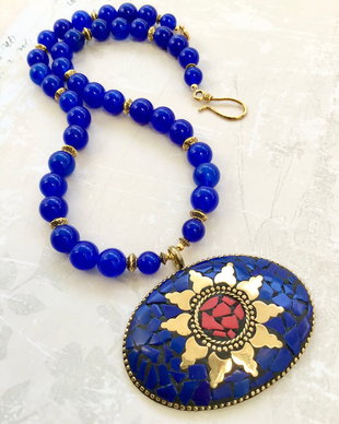 Colier Nepalez Jad albastru & lapis lazuli