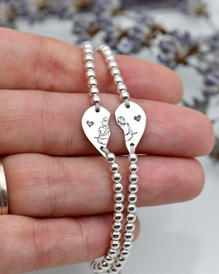 Set bratari reglabile cu bilute / Jumatati de inimioara / Sisters / Bff  Argint 925