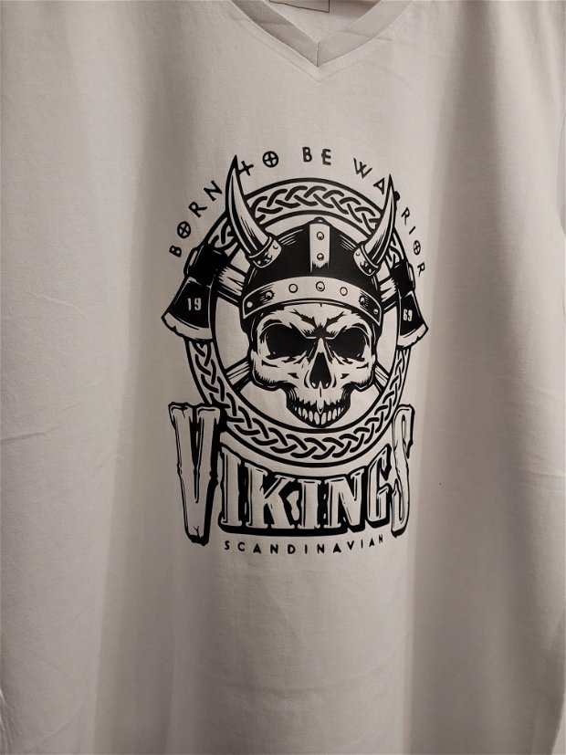 Tricou alb pentru bărbați model Viking - Born to be warriors