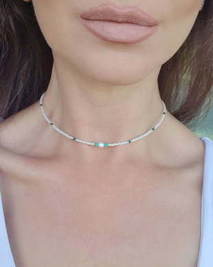 Choker alb minimalist cu perla de cultura