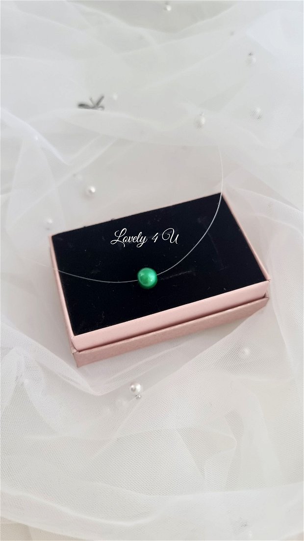 ANNA - Colier transparent cu perlă verde8mm
