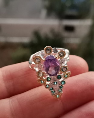 Inel argint, ametist si topaz