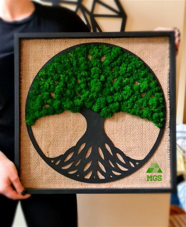 Tablou cu rama de lemn decorat cu licheni "Tree of Life"