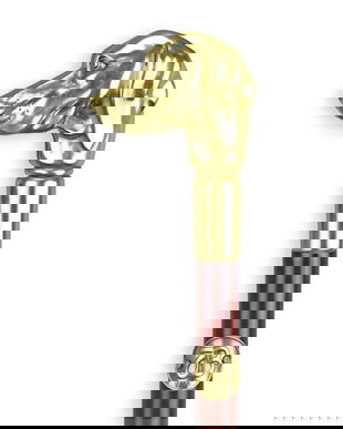 Baston din lemn de mahon cu maner din alama masiva