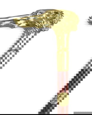 Baston din lemn mahon cu maner cap de caine din alama masiva