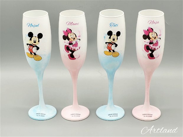 Pahare personalizate pentru botez Minnie & Mickey Mouse