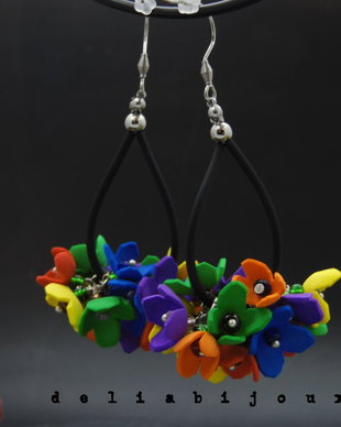 Cercei handmade statement unicat -flori - foamiran (cod868)