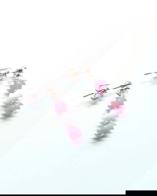 Cercei auriti cu margele de cuart roz si sidef