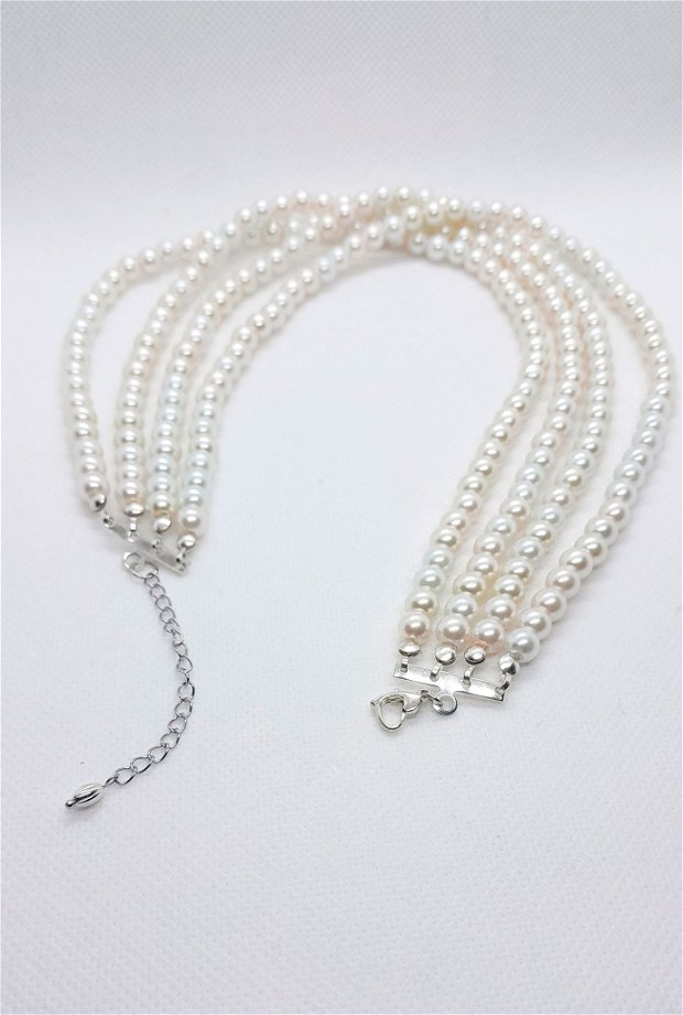 Colier tip chocker din perle de sticlă- alb/crem-mix