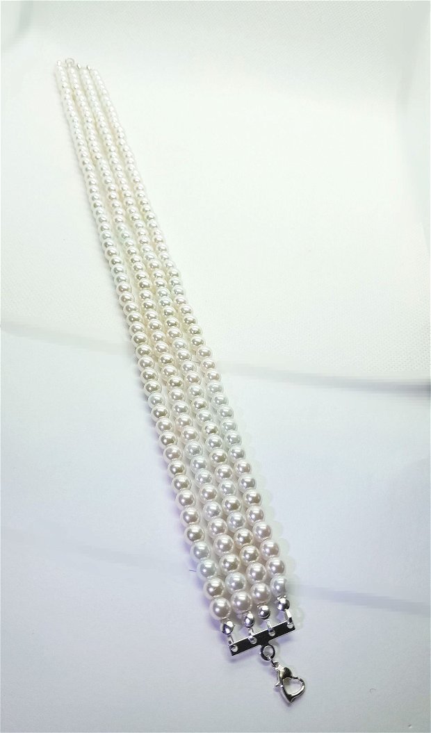Colier tip chocker din perle de sticlă- alb/crem-mix