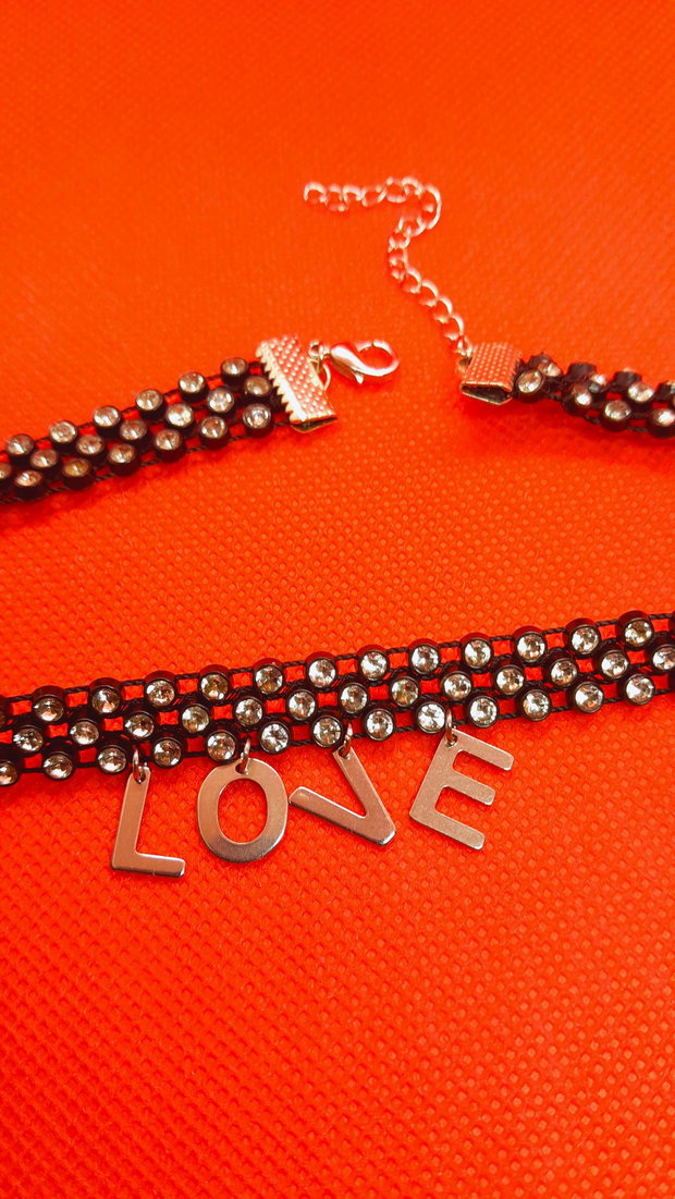 Colier choker cu ștrasuri - negru