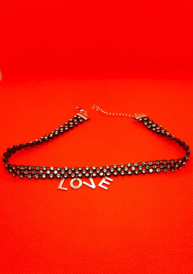 Colier choker cu ștrasuri - negru