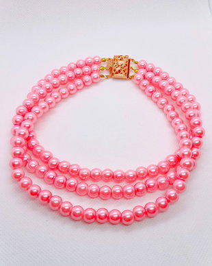 Colier tip chocker din perle de sticlă - roz