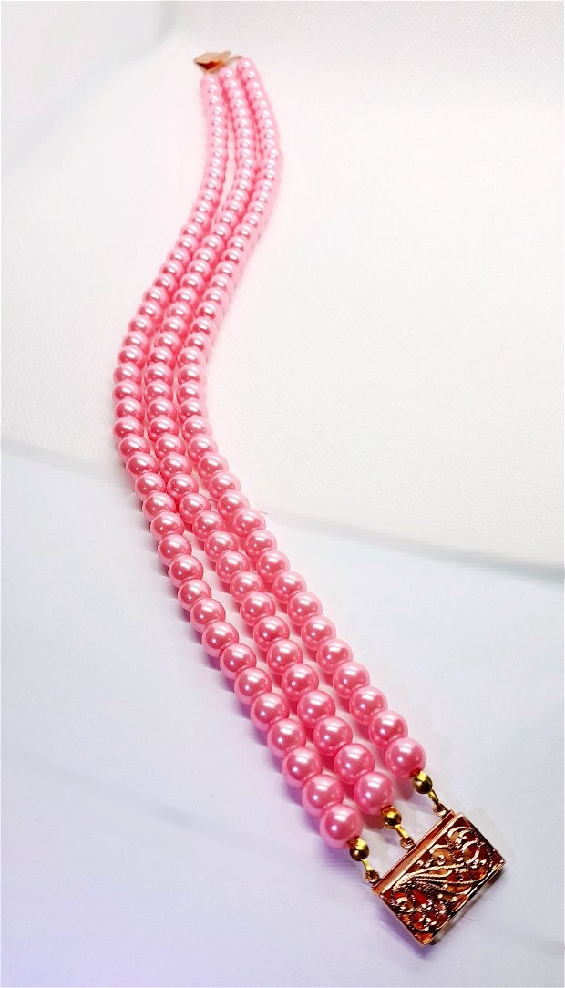 Colier tip chocker din perle de sticlă - roz
