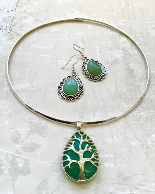 Set vintage aventurin verde