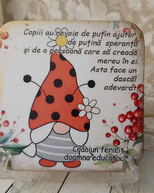Felicitare din lemn pentru invatatoare/ educatoare