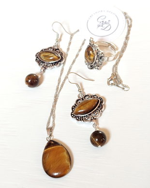Set cercei, pandant si inel ochi de tigru, 3558