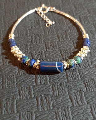 Bratara argint azurit lapis lazuli agata tub heishi disc boho chic  trendy wearable cadou -Transport gratuit