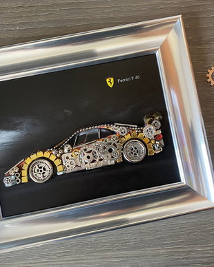 Masina model Ferrari F 40 Cod M 619・Tablou masini・Cadouri pentru prieteni・Masini de epoca・Colaj accesorii metalice
