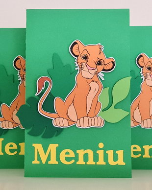 Meniuri botez tip carte baieți leu junglă