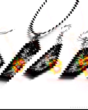 set bijuterii lemn cu floarea soarelui 43559