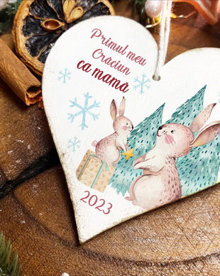 Glob Craciun Personalizat din Lemn - Christmas Family in the Forest