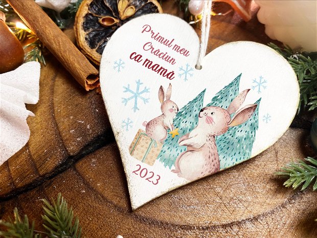 Glob Craciun Personalizat din Lemn - Christmas Family in the Forest