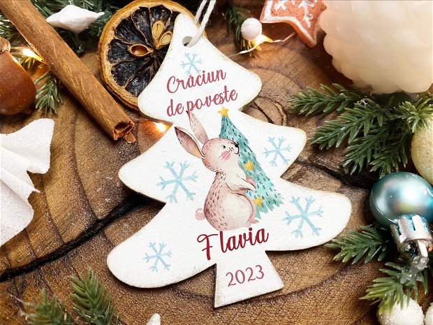 Glob Craciun Personalizat din Lemn - Christmas Family in the Forest