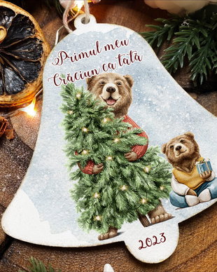 Glob Craciun Personalizat Lemn - Craciunul Animalutelor - Family