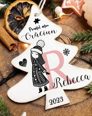 Glob Craciun Personalizat din Lemn - Bradut - Doodles
