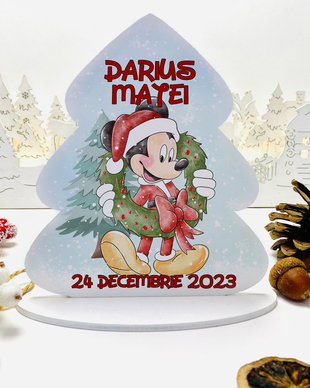 Decoratiune Bradut de Craciun Personalizata - Craciunul lui Mickey si Minnie Mouse
