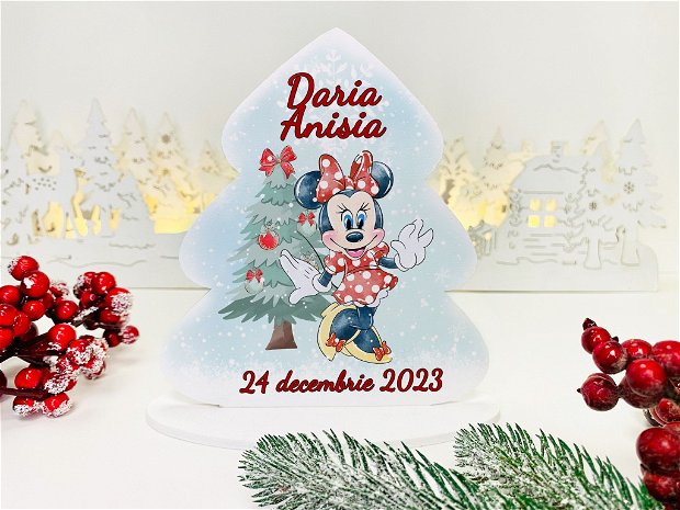 Decoratiune Bradut de Craciun Personalizata - Craciunul lui Mickey si Minnie Mouse