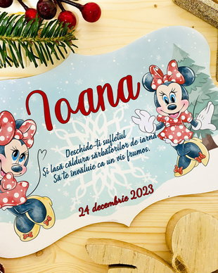 Placuta Decorativa Personalizat dea Craciun - Craciunul lui Mickey si Minnie Mouse