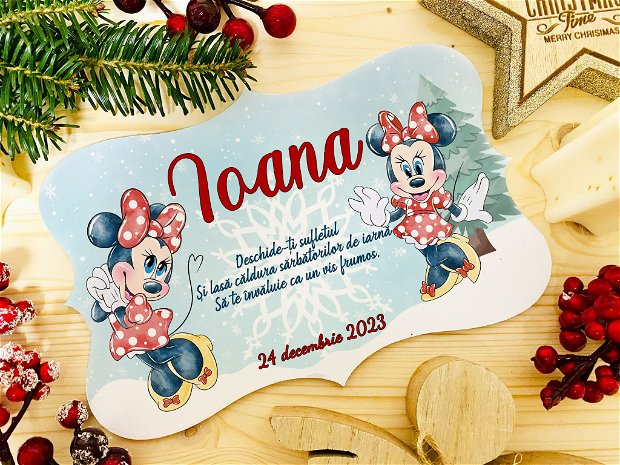 Placuta Decorativa Personalizat dea Craciun - Craciunul lui Mickey si Minnie Mouse