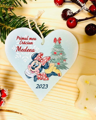 Glob Craciun Personalizat din Lemn - Mickey Mouse si Minnie Mouse
