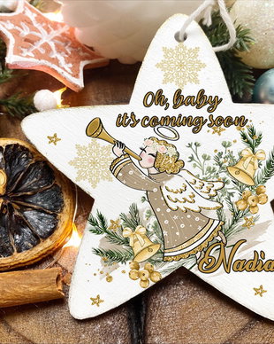 Glob Craciun Personalizat din Lemn - Golden Christmas Angel