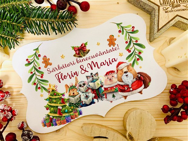 Placuta Decorativa Personalizata Craciun - Jingle Bears