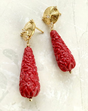 Cercei Vintage coral rosu