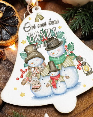 Glob Craciun Personalizat din Lemn - Magic Couple Snowman
