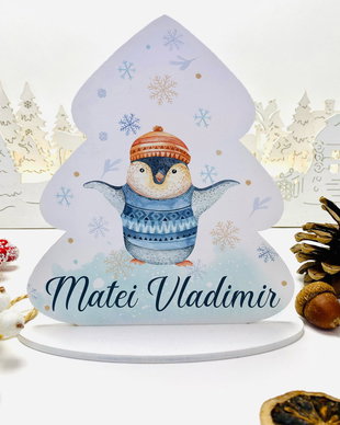 Decoratiune Bradut de Craciun Personalizata - Pinguin