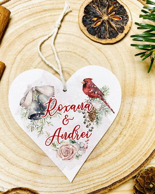 Glob Craciun Personalizat din Lemn - Cupluri - Green Vintage Winter