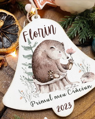 Glob Craciun Personalizat din Lemn - Scandinavian Forest