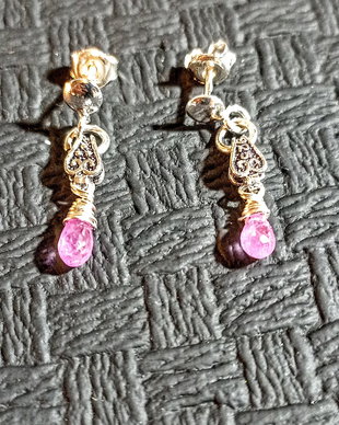 Cercei argint safir roz picatura tija minimalisti boho chic accent vintage trendy fashionable cadou -Transport gratuit