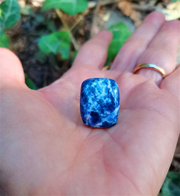 Inel Sodalit si Argint 925 - IN1235 - Inel albastru reglabil, cadou sotie, cadou iubita, inel cadou, bijuterii sodalit, cristale vindecatoare