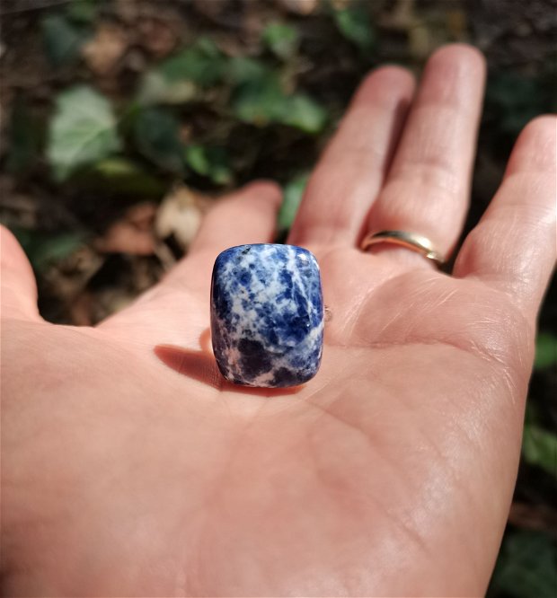 Inel Sodalit si Argint 925 - IN1235 - Inel albastru reglabil, cadou sotie, cadou iubita, inel cadou, bijuterii sodalit, cristale vindecatoare