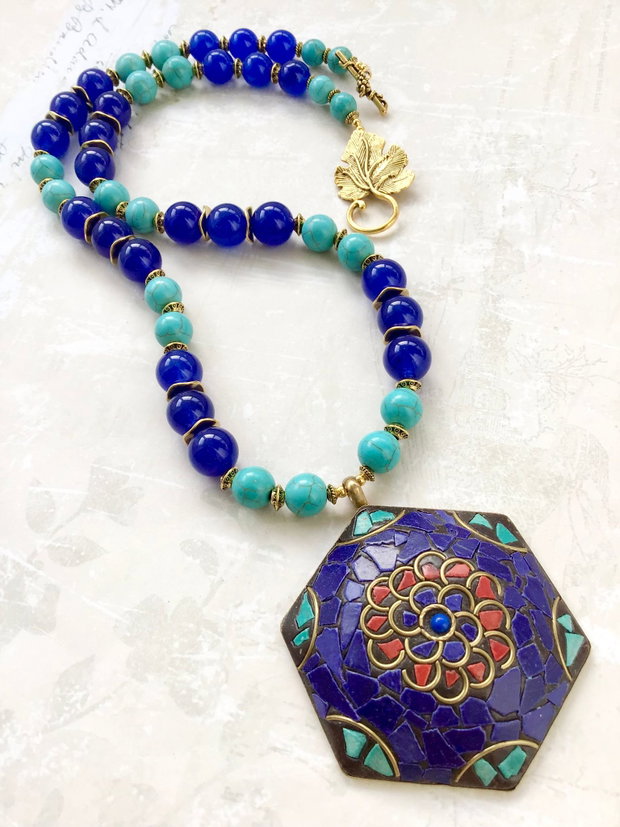 Colier Nepalez turcoaz & lapis lazuli