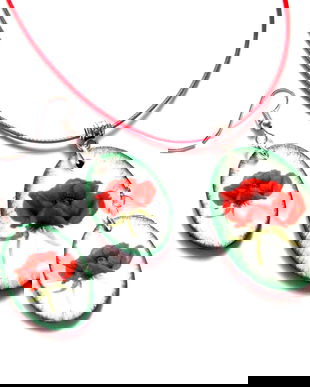 set bijuterii lemn cu maci 43566