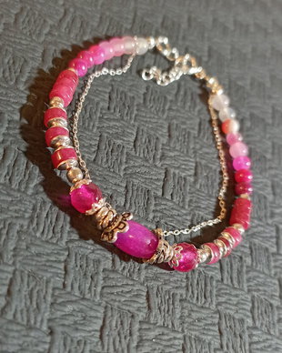 Bratara argint X2 jad agate colorate lant argint multisir nuante gradient degrade boho chic trendy